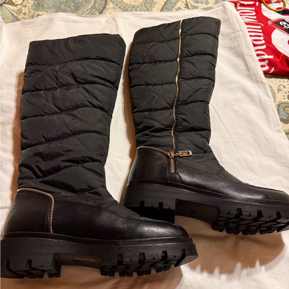 Black Quilted Knee-High Boots